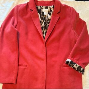 Chico's Coral-Red Blazer with Leopard-Print Lining